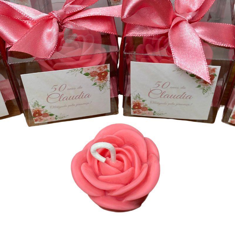 Vela Aromática Desmoldada Mini Rosa 20 Gramas - Lembrancinhas de Aniversário de 50 Anos Personalizada