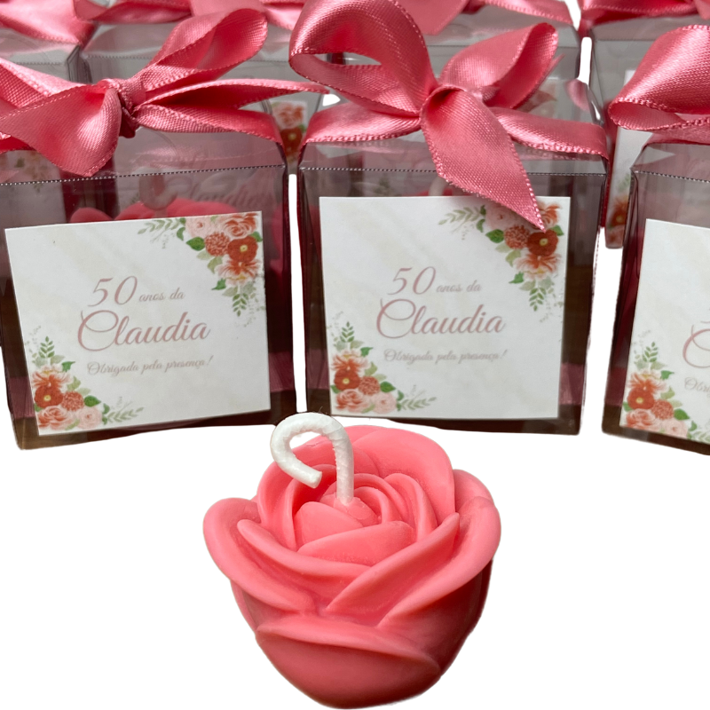 Vela Aromática Desmoldada Mini Rosa 20 Gramas - Lembrancinhas de Aniversário de 50 Anos Personalizada