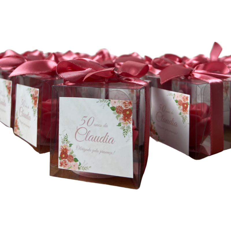 Vela Aromática Desmoldada Mini Rosa 20 Gramas - Lembrancinhas de Aniversário de 50 Anos Personalizada