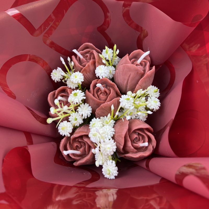 Buquê de Velas Aromáticas em Formato de Rosa 100 Gramas – Presente Decorativo Romântico