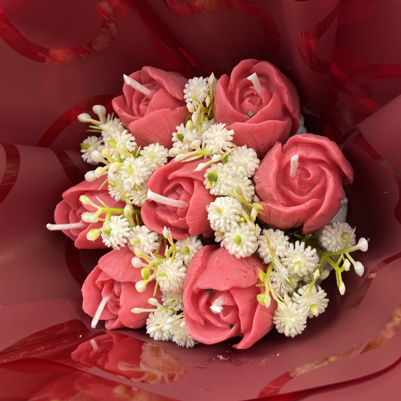 Buquê de Velas Aromáticas em Formato de Rosa 100 Gramas – Presente Decorativo Romântico