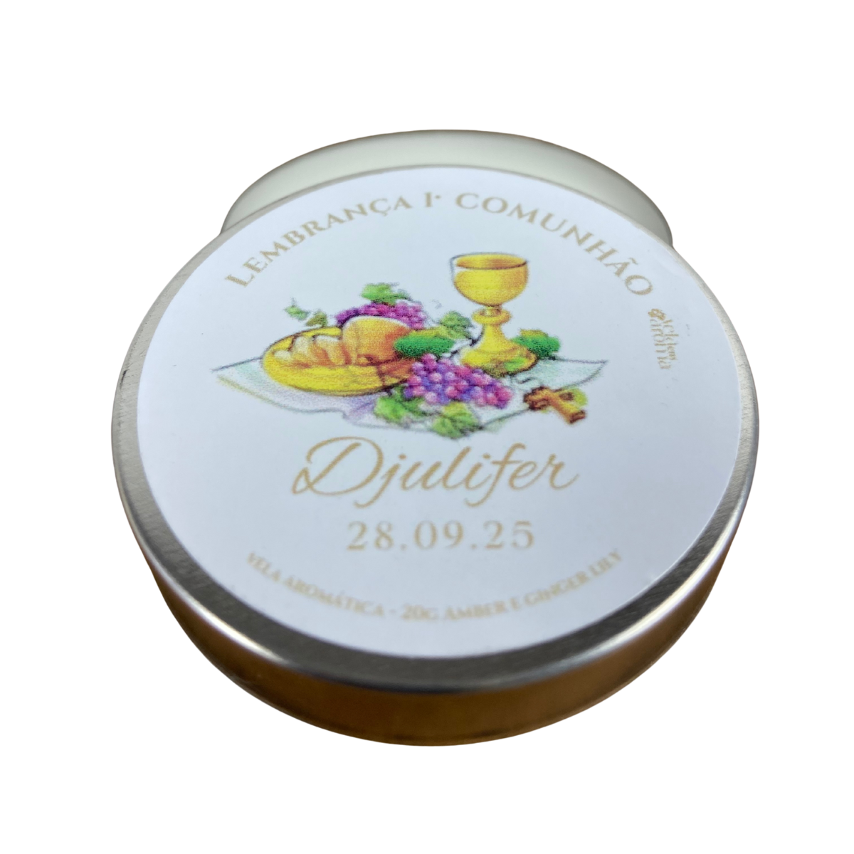 Vela Aromática Lata 20g - Personalizada Primeira Comunhão