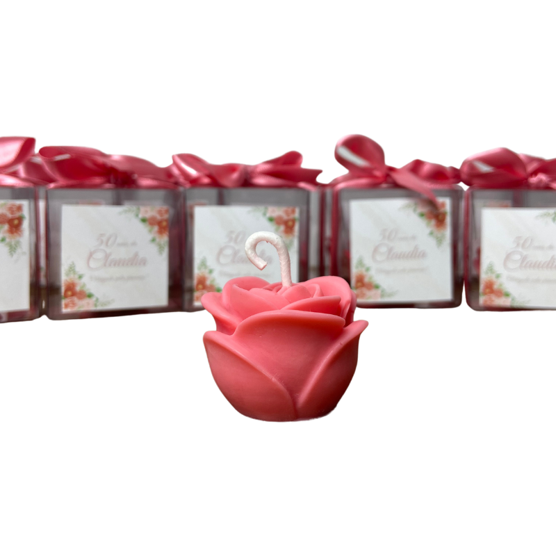 Vela Aromática Desmoldada Mini Rosa 20 Gramas - Lembrancinhas de Aniversário de 50 Anos Personalizada
