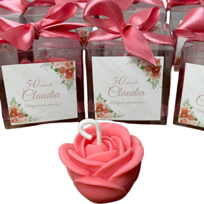 Vela Aromática Desmoldada Mini Rosa 20 Gramas - Lembrancinhas de Aniversário de 50 Anos Personalizada