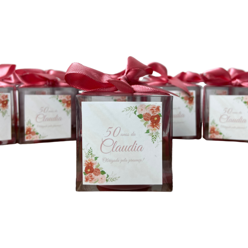 Vela Aromática Desmoldada Mini Rosa 20 Gramas - Lembrancinhas de Aniversário de 50 Anos Personalizada
