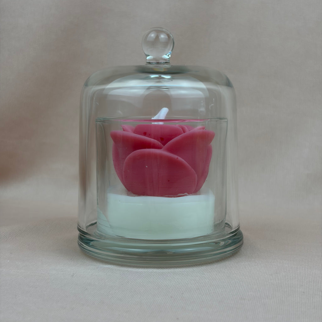 Vela Aromática Rosa em Cúpula de Vidro 100 Gramas